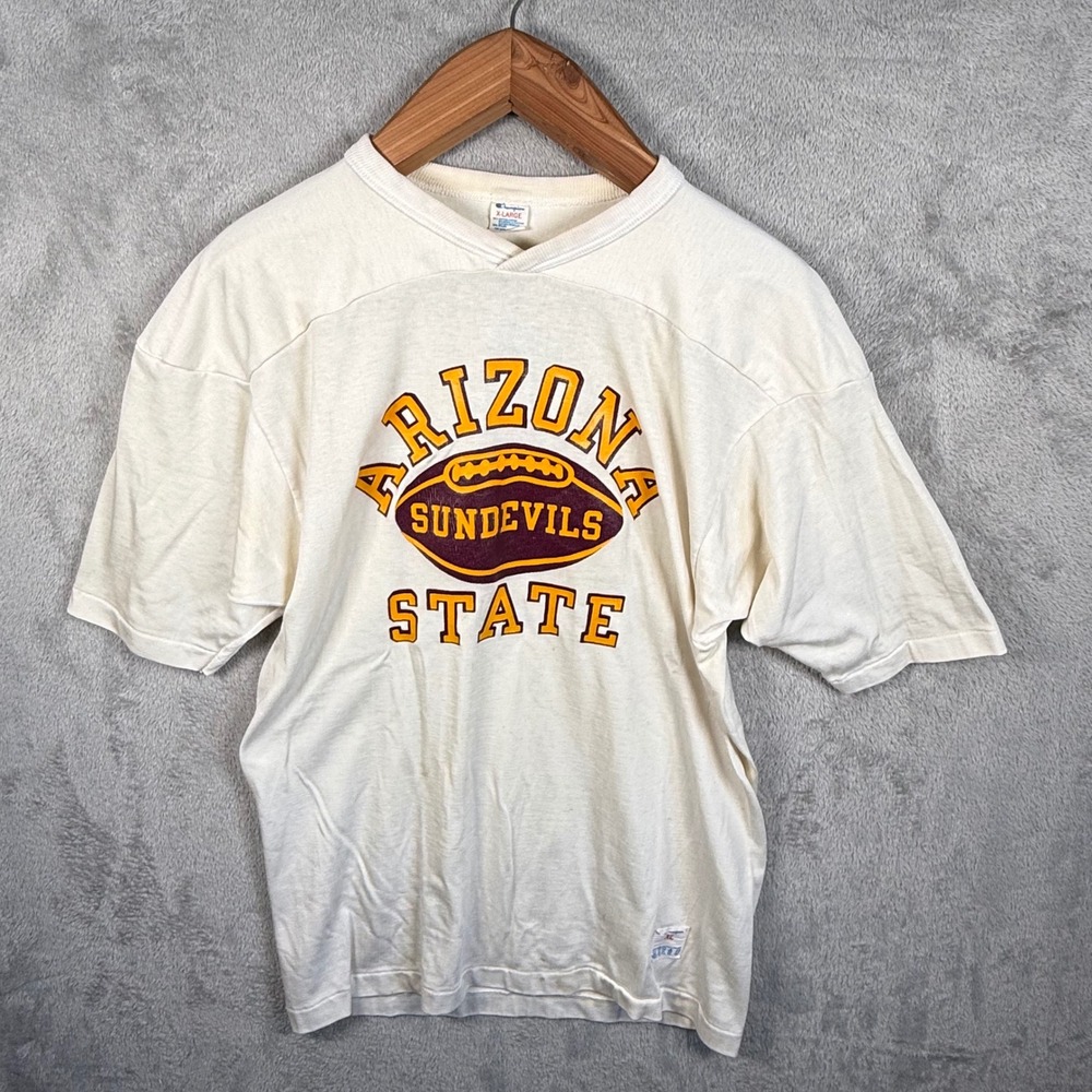Champion T-Shirt Men XL White Arizona State Sun Devils S/S Vintage Football 80s